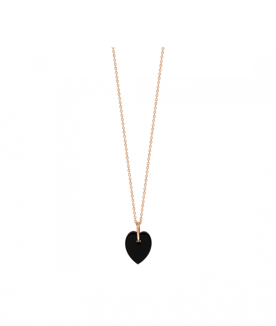 Collier Ginette NY Angele Mini Onyx Heart on chain or rose