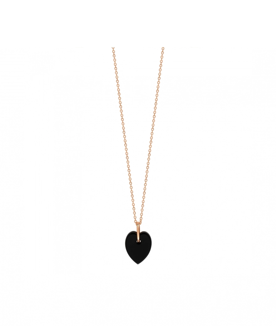 Collier Ginette NY Angele Mini Onyx Heart on chain or rose