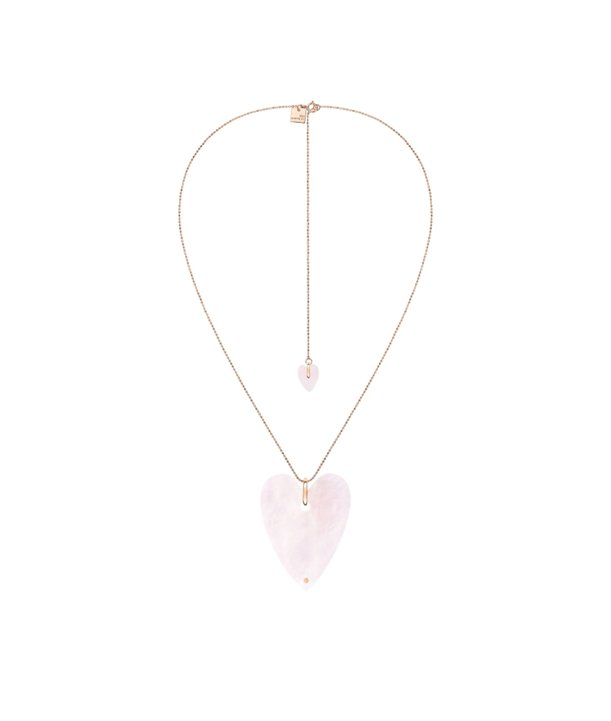 Collier Ginette NY Angèle Heart or rose quartz rose