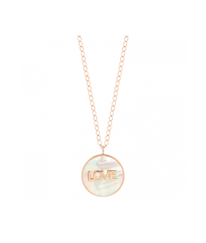 Collier Ginette NY Jumbo Ever Disc on chain LOVE or rose nacre blanche