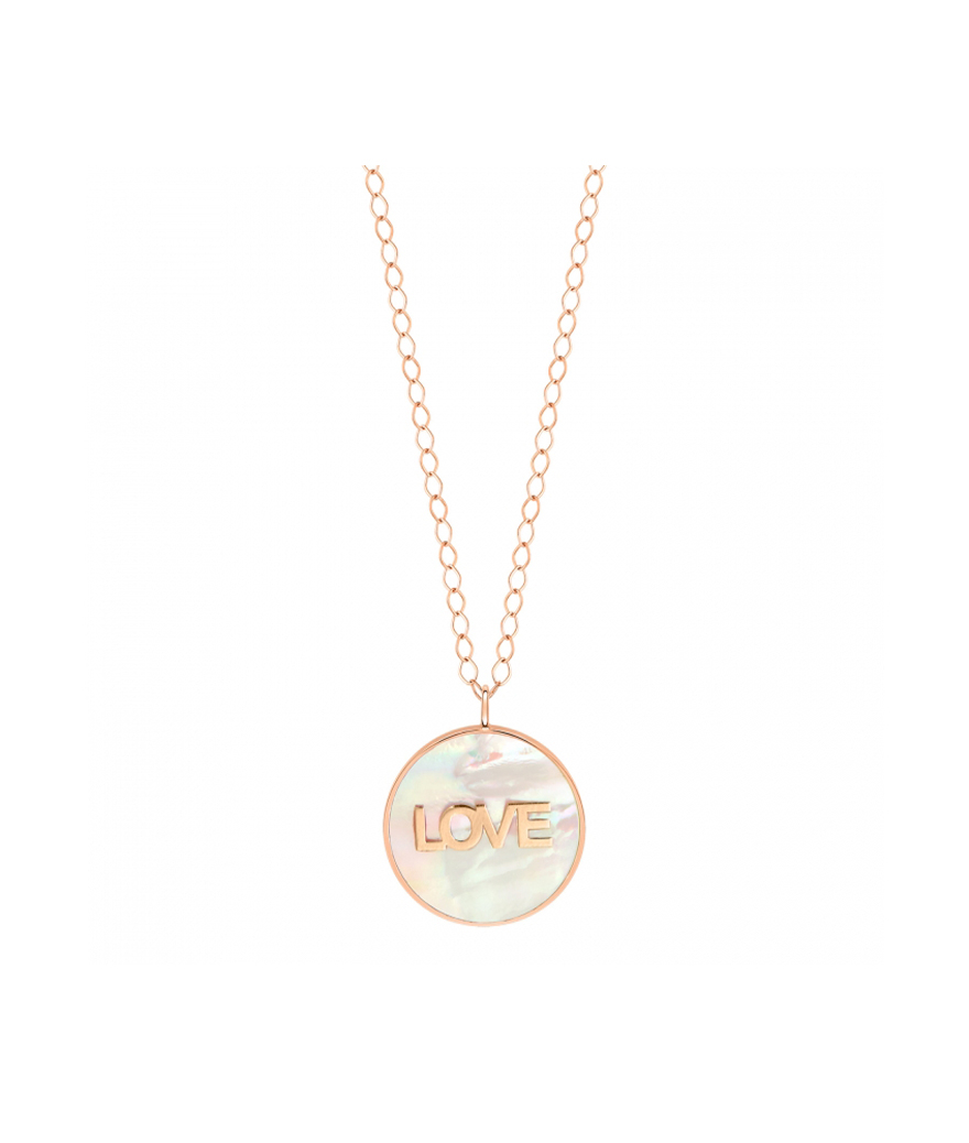 Collier Ginette NY Jumbo Ever Disc on chain LOVE or rose nacre blanche
