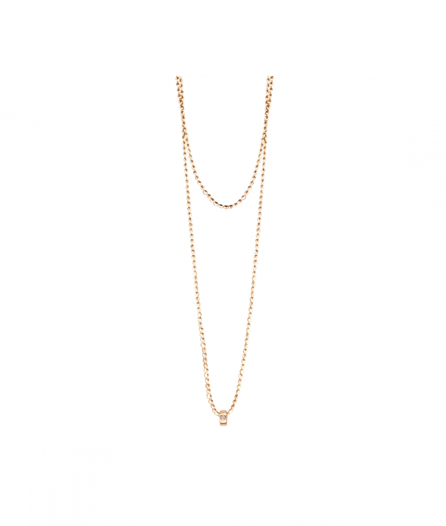 Sautoir Ginette NY Mini Tube or rose diamant