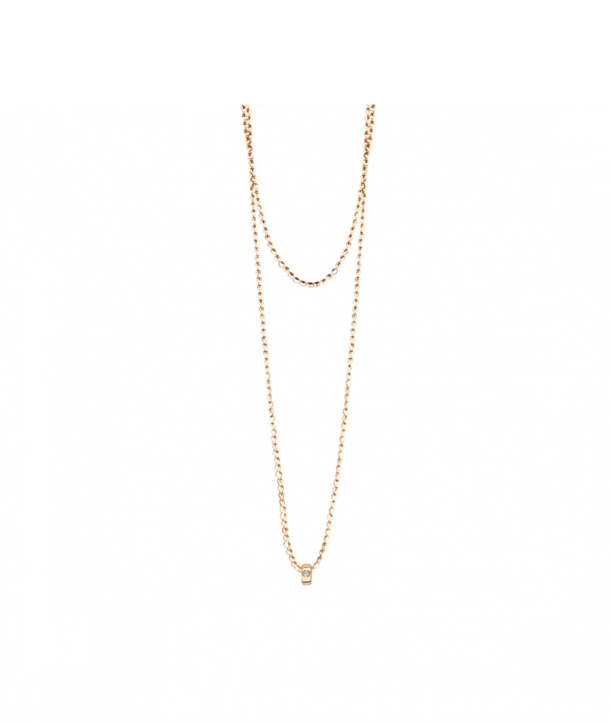 Sautoir Ginette NY Mini Tube or rose diamant