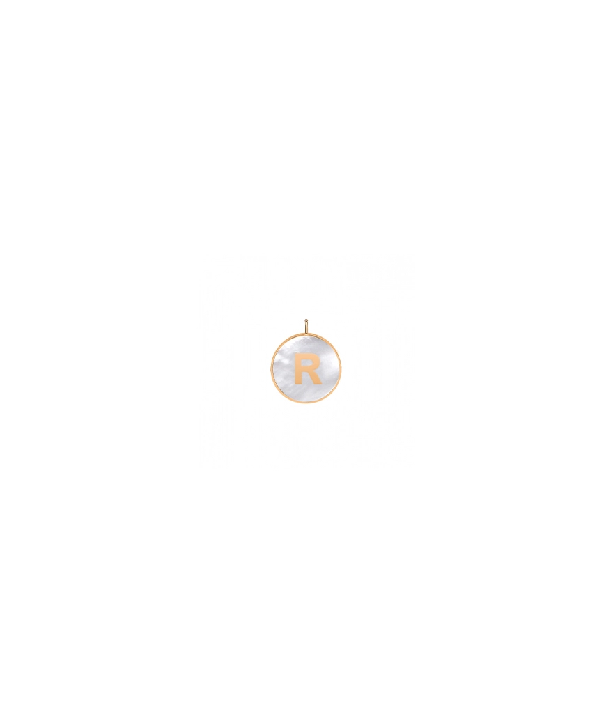 Pendentif Ginette NY Initial Ever White Mop Disc Pendant or rose et nacre blanche