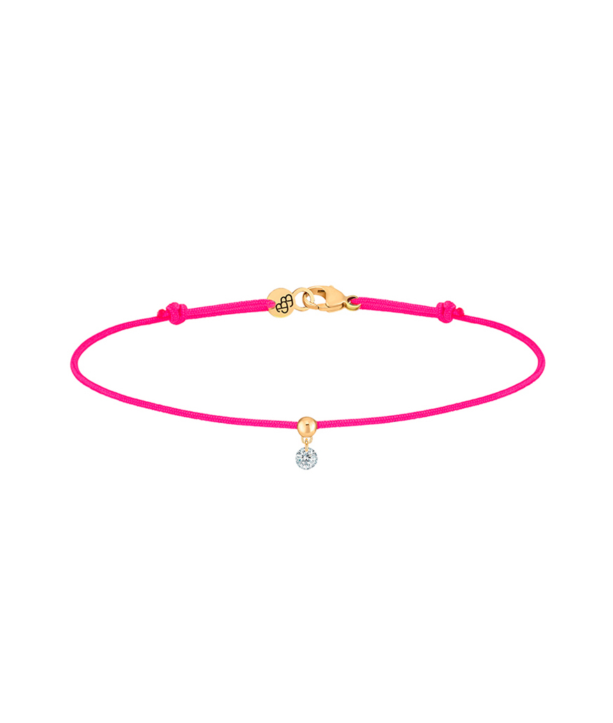 Bracelet La Brune et La Blonde cordon BB rose fluo or jaune diamant