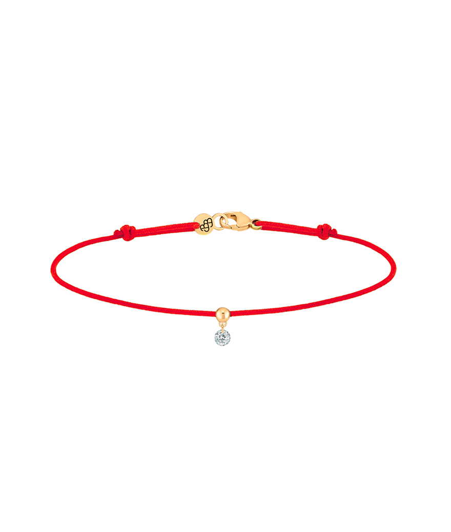 Bracelet La Brune et La Blonde cordon BB rouge or jaune diamant