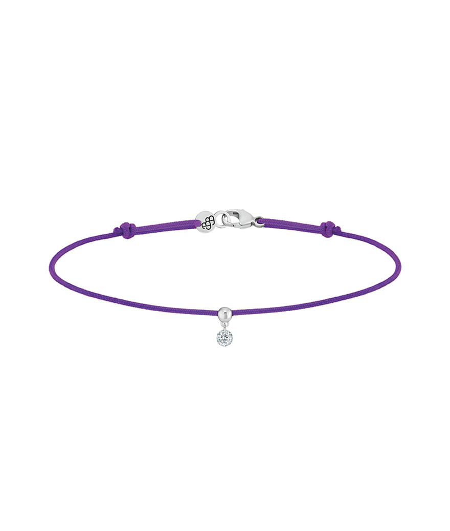 Bracelet La Brune et La Blonde cordon BB violet or blanc diamant