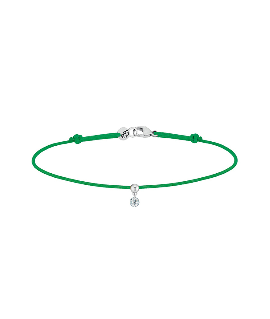 Bracelet La Brune et La Blonde cordon BB vert or blanc diamant