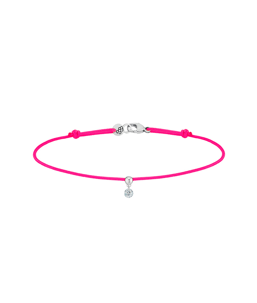 Bracelet La Brune et La Blonde cordon BB rose fluo or blanc diamant