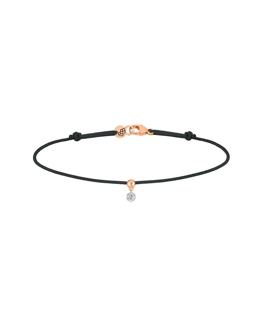 Bracelet La Brune et La Blonde cordon BB noir or rose diamant