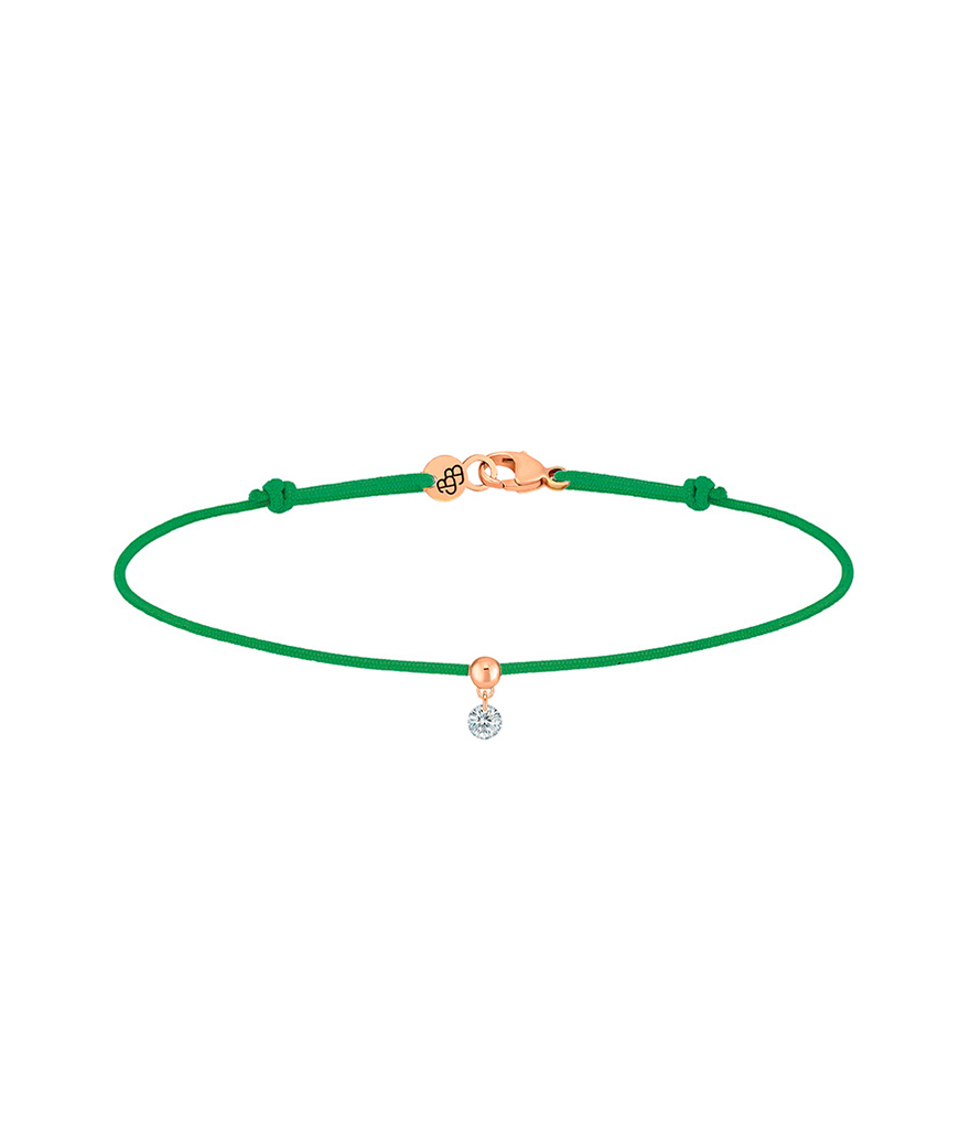 Bracelet La Brune et La Blonde cordon BB vert or rose diamant