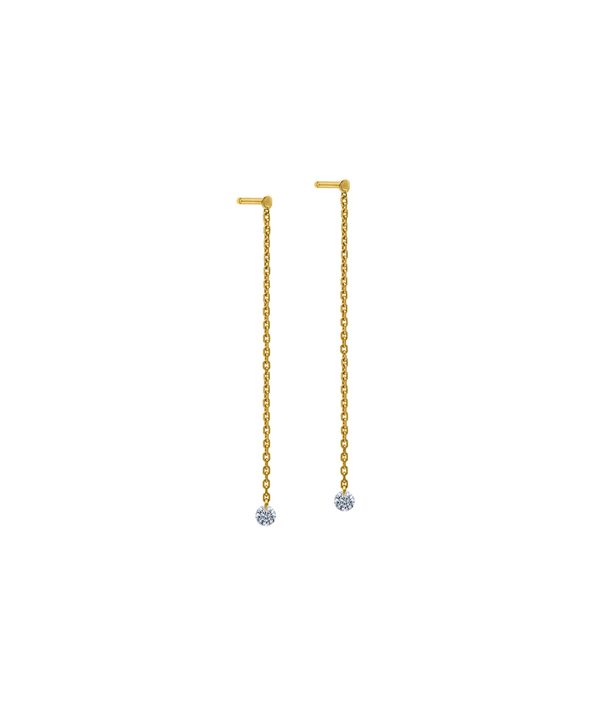 Boucles d'oreilles pendantes La Brune et La Blonde 360° or jaune diamants