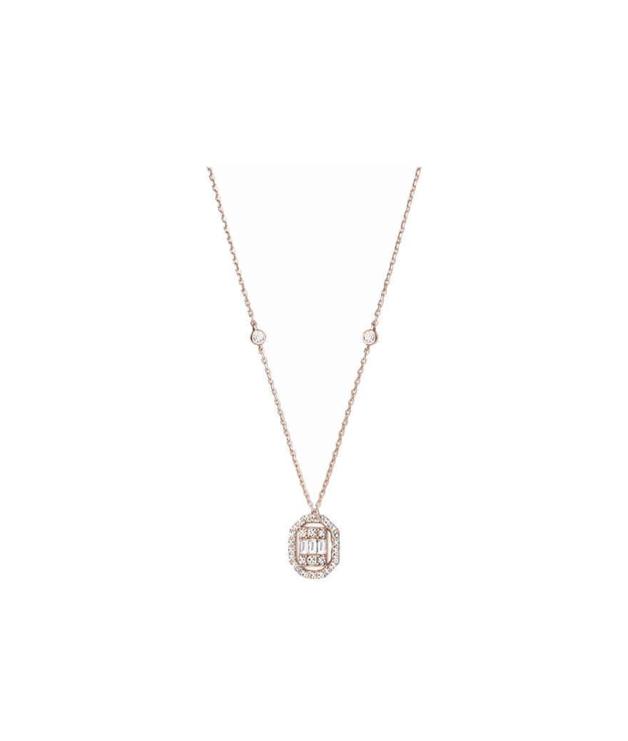 Collier Djula baguette carré union or rose diamants