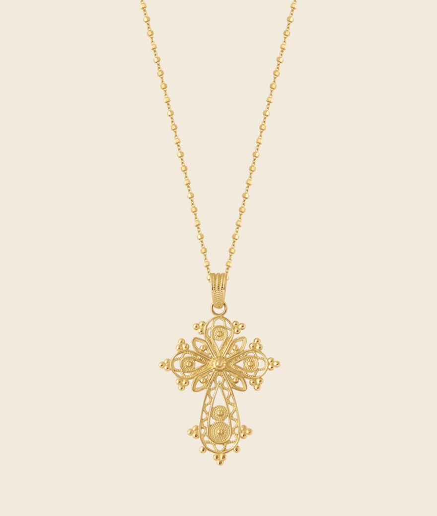 Collier Charlet Orma pendentif croix et chaîne Diamantée 50cm