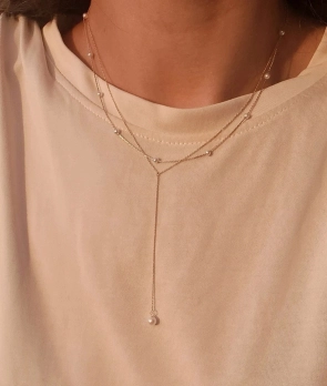 Collier Claverin Lasso or blanc perle blanche