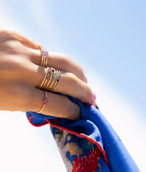 Bague  Emmanuelle d'Ortoli Emm cab n°2 saphirs et opale du Pérou or rose