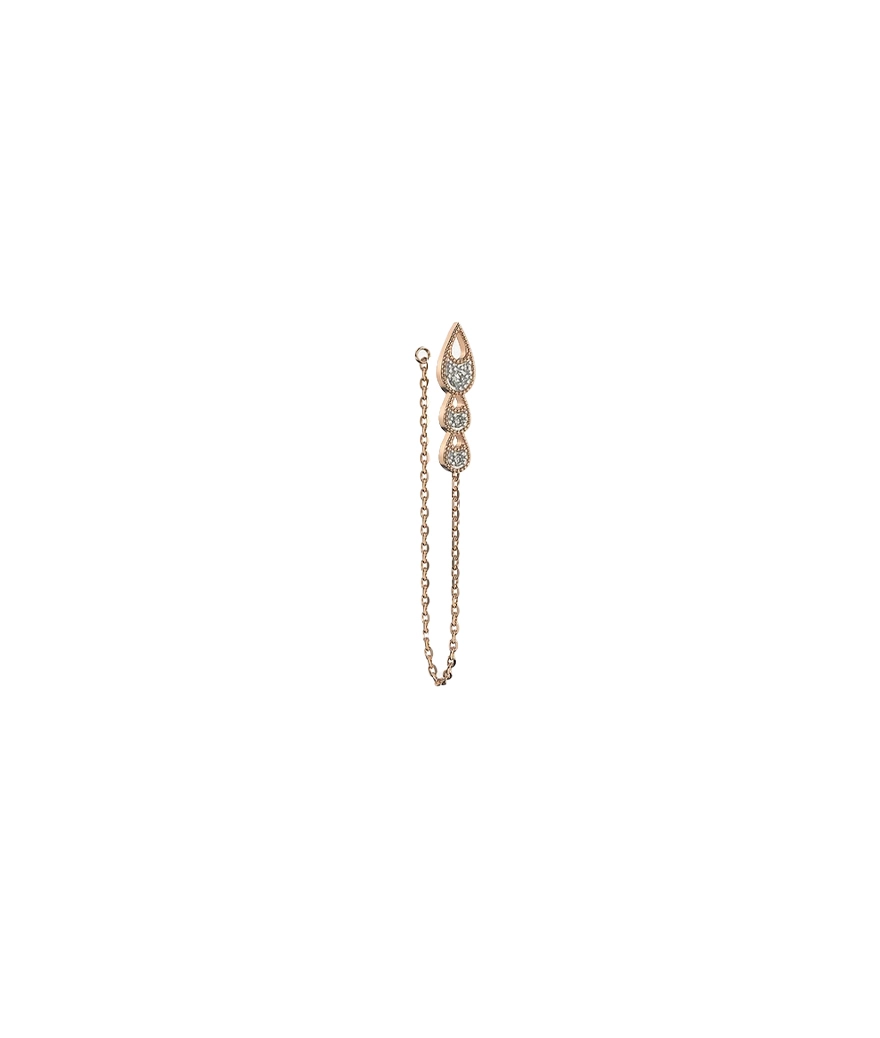 Boucle d'oreille Emmanuelle d'Ortoli trois gouttes chainette or rose et diamants