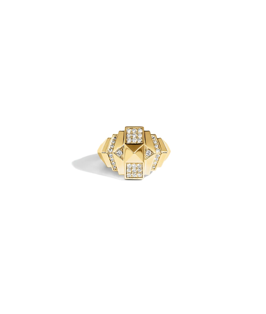 Bague Statement Mini Rockaway Pyramide or jaune diamants