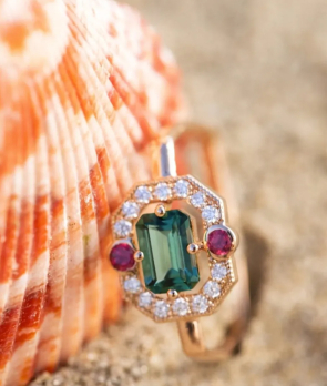 Bague Emmanuelle D'ortoli Art Déco Nora or rose tourmaline diamants