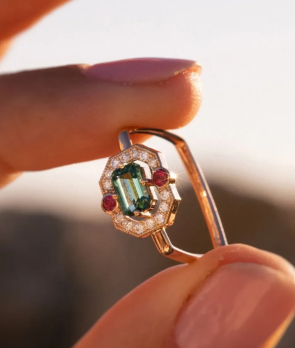Bague Emmanuelle D'ortoli Art Déco Nora or rose tourmaline diamants