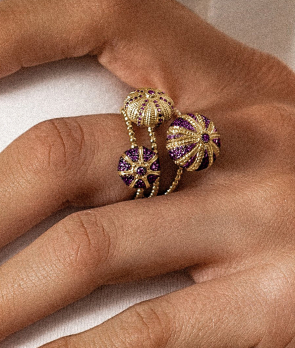 Bague Maria Battaglia Aqua Oursin Mini or jaune tanzanites