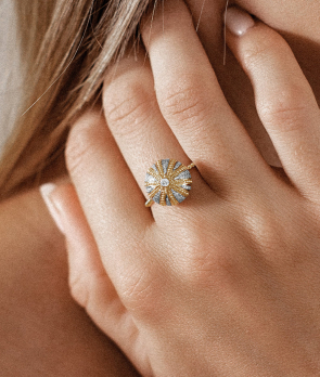 Bague Maria Battaglia Aqua Oursin MM or jaune diamants