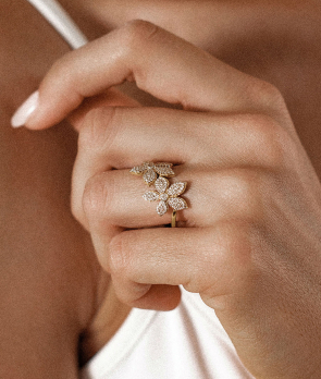 Bague Maria Battaglia Terra Feuilles de Châtaignier or jaune diamants
