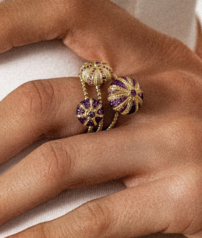 Bague Maria Battaglia Acqua Oursin PM or jaune tanzanites