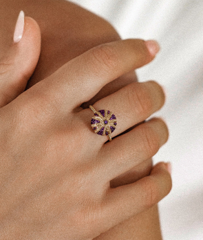 Bague Maria Battaglia Acqua Oursin MM or jaune tanzanites