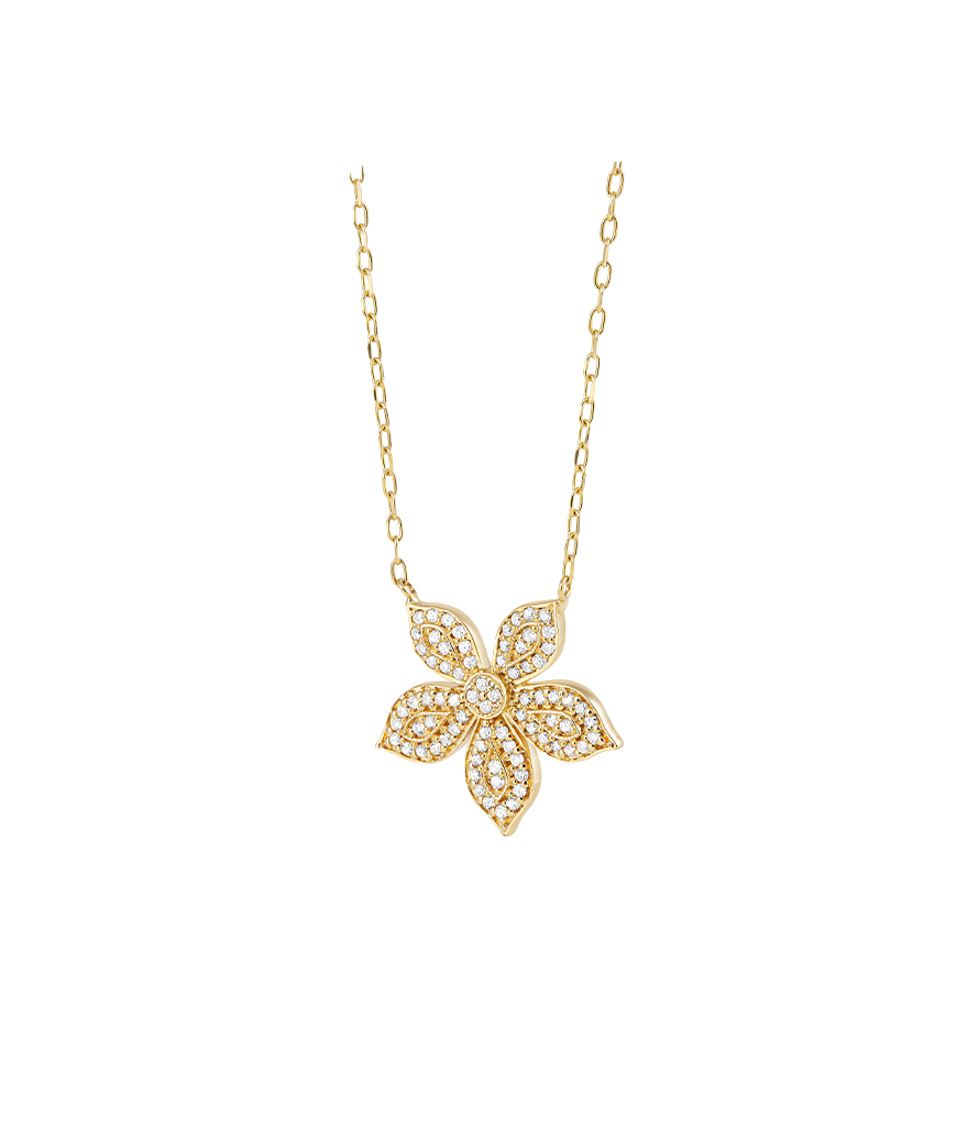 Collier Maria Battaglia Terra Feuille De Châtaignier or jaune diamants