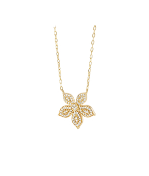 Collier Maria Battaglia Terra Feuille De Châtaignier or jaune diamants