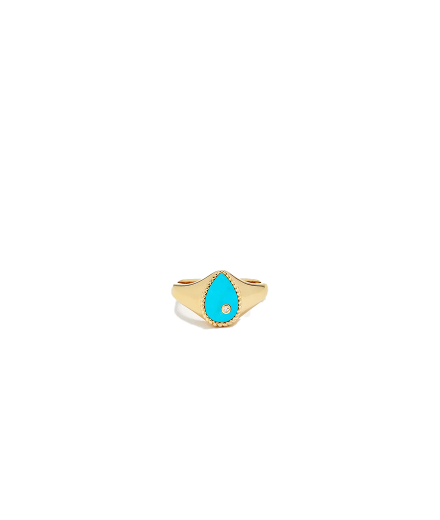 Baby Chevalière Poire Yvonne Léon or jaune turquoise diamant