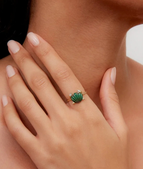 Bague Mini Crabe Yvonne Léon or jaune malachite diamants