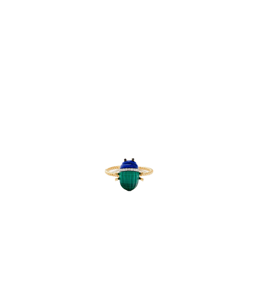 Mini Bague Scarabée Yvonne Léon or jaune malachite lapis lazuli diamants