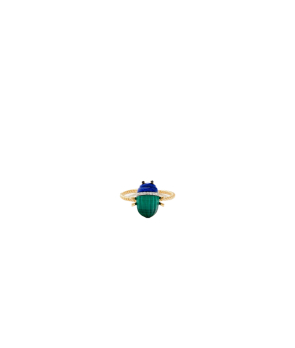 Mini Bague Scarabée Yvonne Léon or jaune malachite lapis lazuli diamants