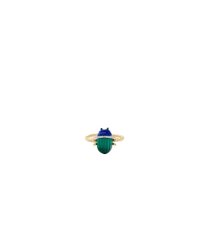 Mini Bague Scarabée Yvonne Léon or jaune malachite lapis lazuli diamants