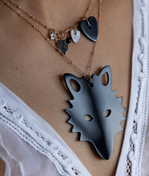 Pendentif Ginette NY Charm Jumbo Onyx Wolf