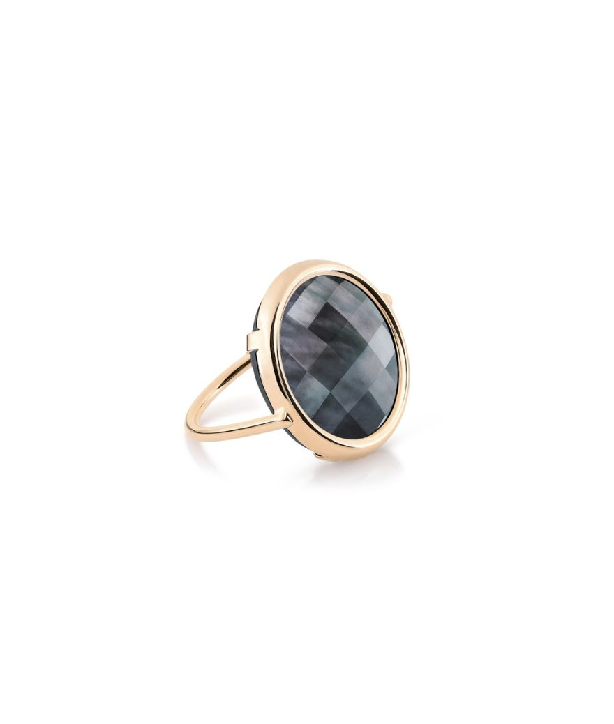 Bague Ginette NY Disc Ring Pixie or rose nacre noire