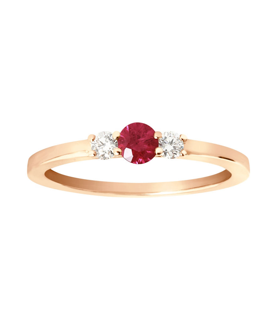 Bague or rose rubis diamants