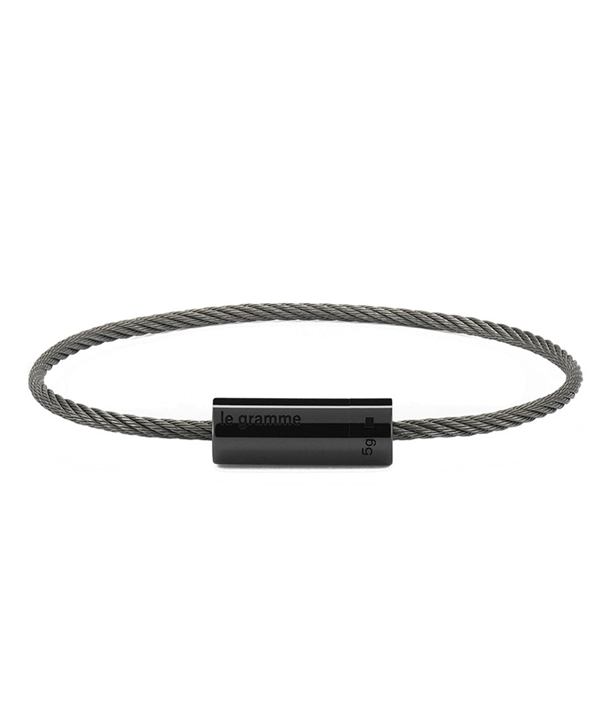 Bracelet Le Gramme câble 5 grammes céramique noire lisse poli
