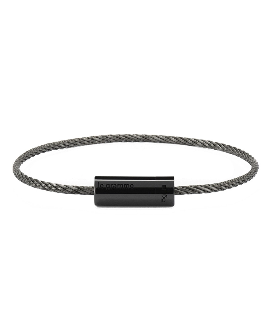 Bracelet Le Gramme câble 5 grammes céramique noire lisse poli