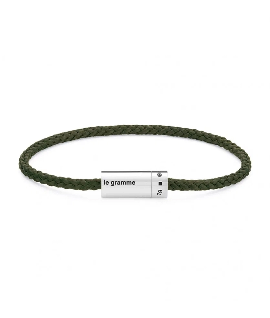 Bracelet Le Gramme Câble 7 Grammes nato kaki argent lisse poli
