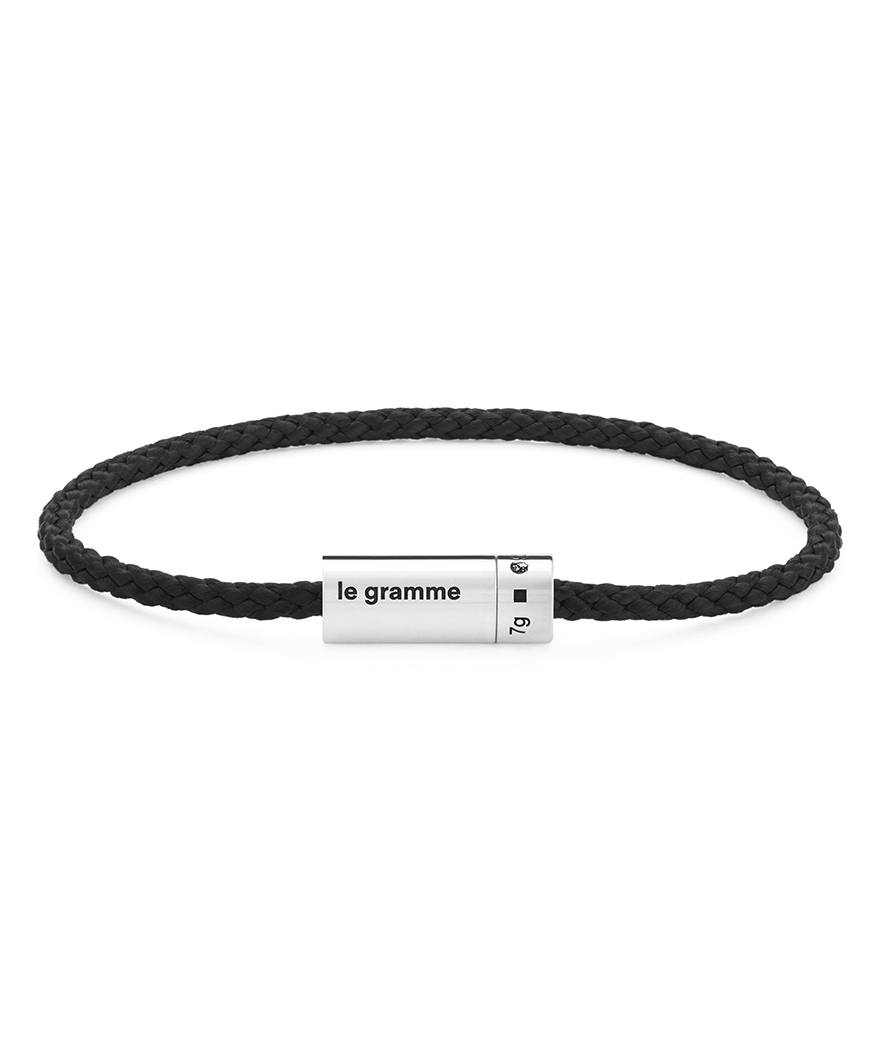 Bracelet Le Gramme Câble 7 Grammes nato noir argent lisse poli