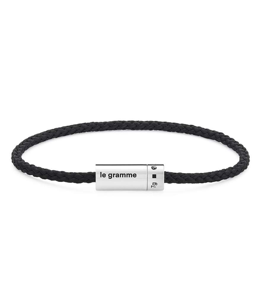 Bracelet Le Gramme Câble 7 Grammes nato noir argent lisse poli