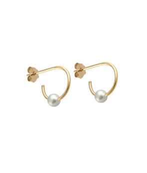 Boucles d'oreille Open Hoops or jaune perle blanche
