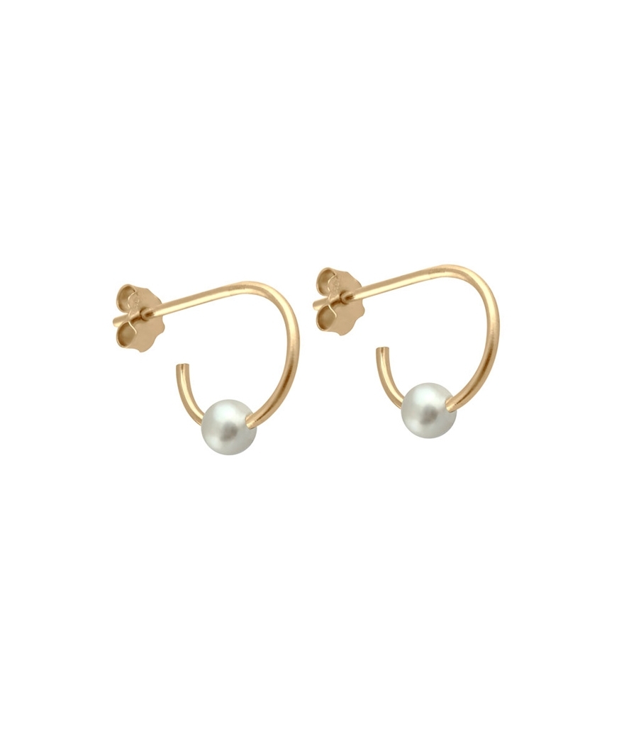 Boucles d'oreille Open Hoops or jaune perle blanche