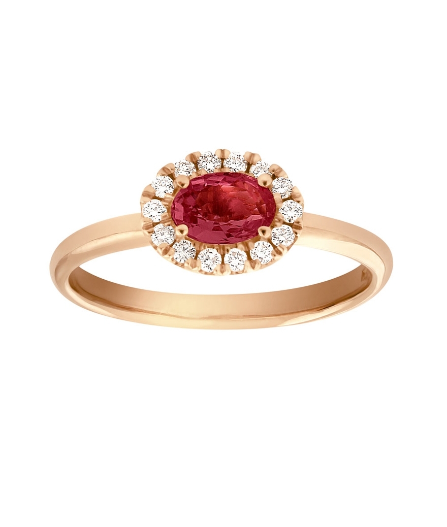 Bague or rose rubis ovale diamants