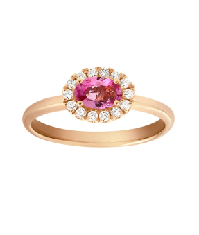 Bague or rose saphir rose ovale diamants