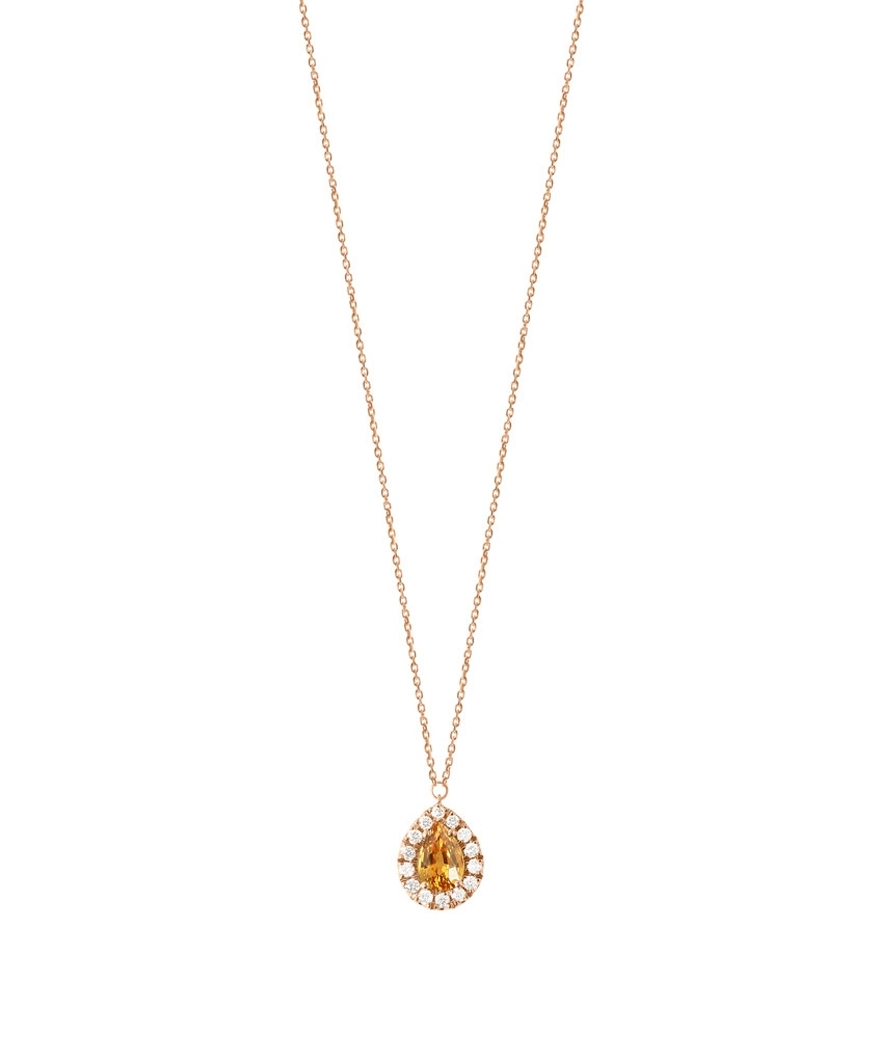Collier or rose saphir jaune taille poire diamants