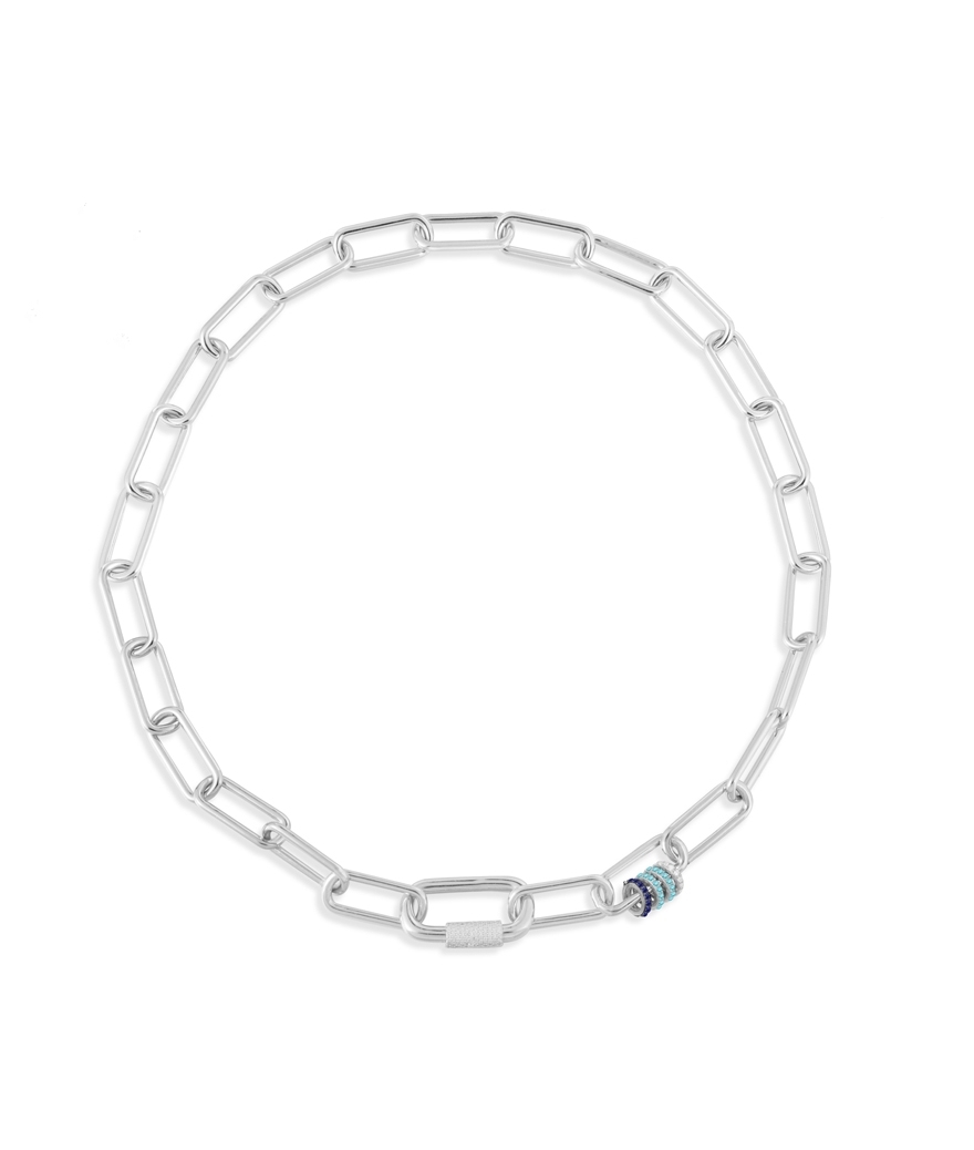 Collier chaîne argent zircons blancs et bleu